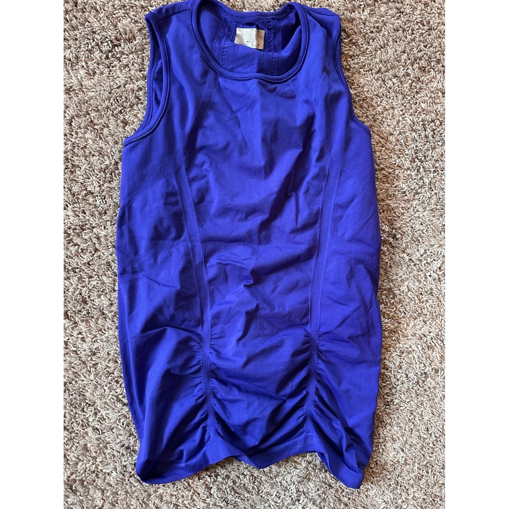 Athleta Momentum Tank Top Womens Medium Blue Ruched Seamless Athletic 492075